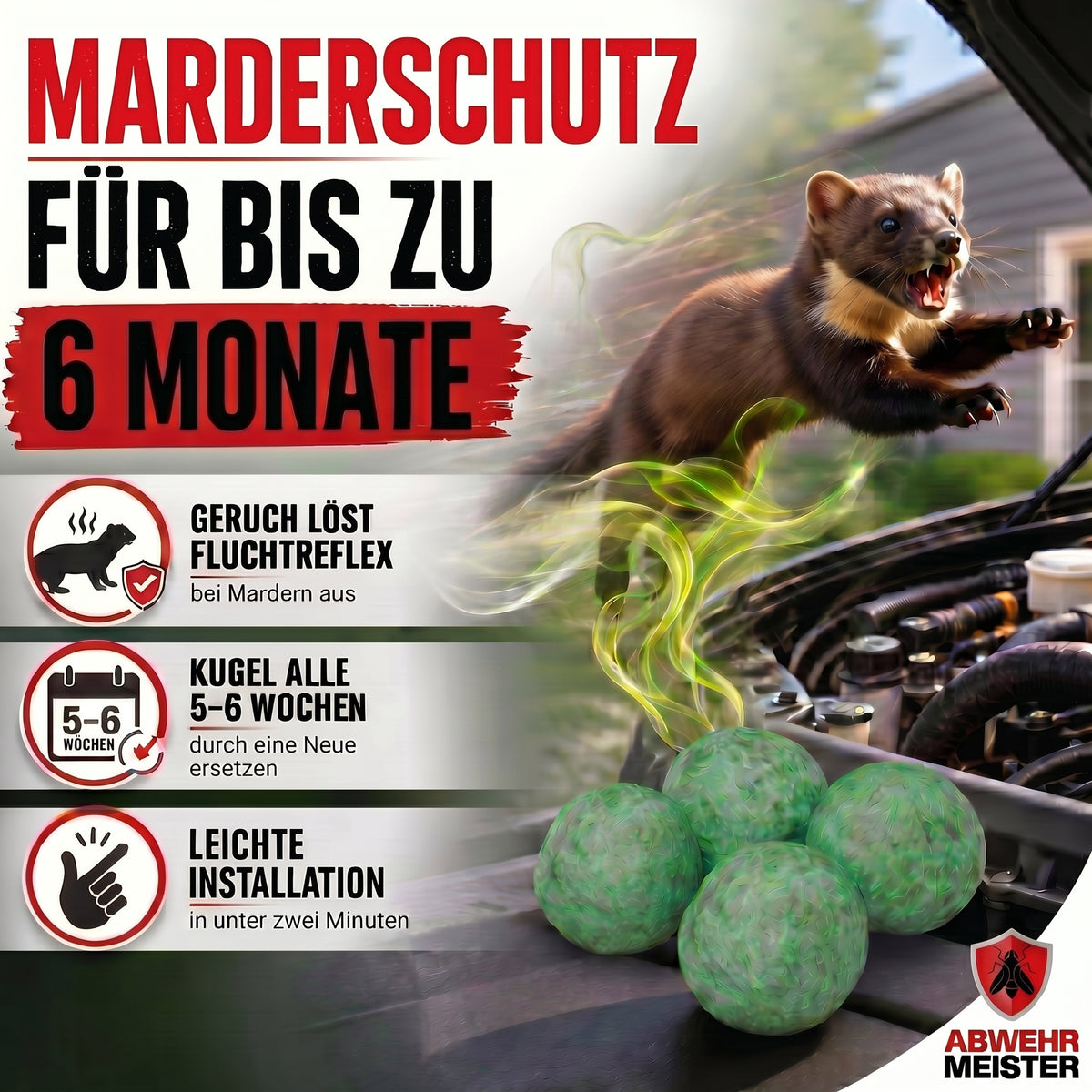 4x Marderschreck-Kugeln inkl. PKW-Halterung