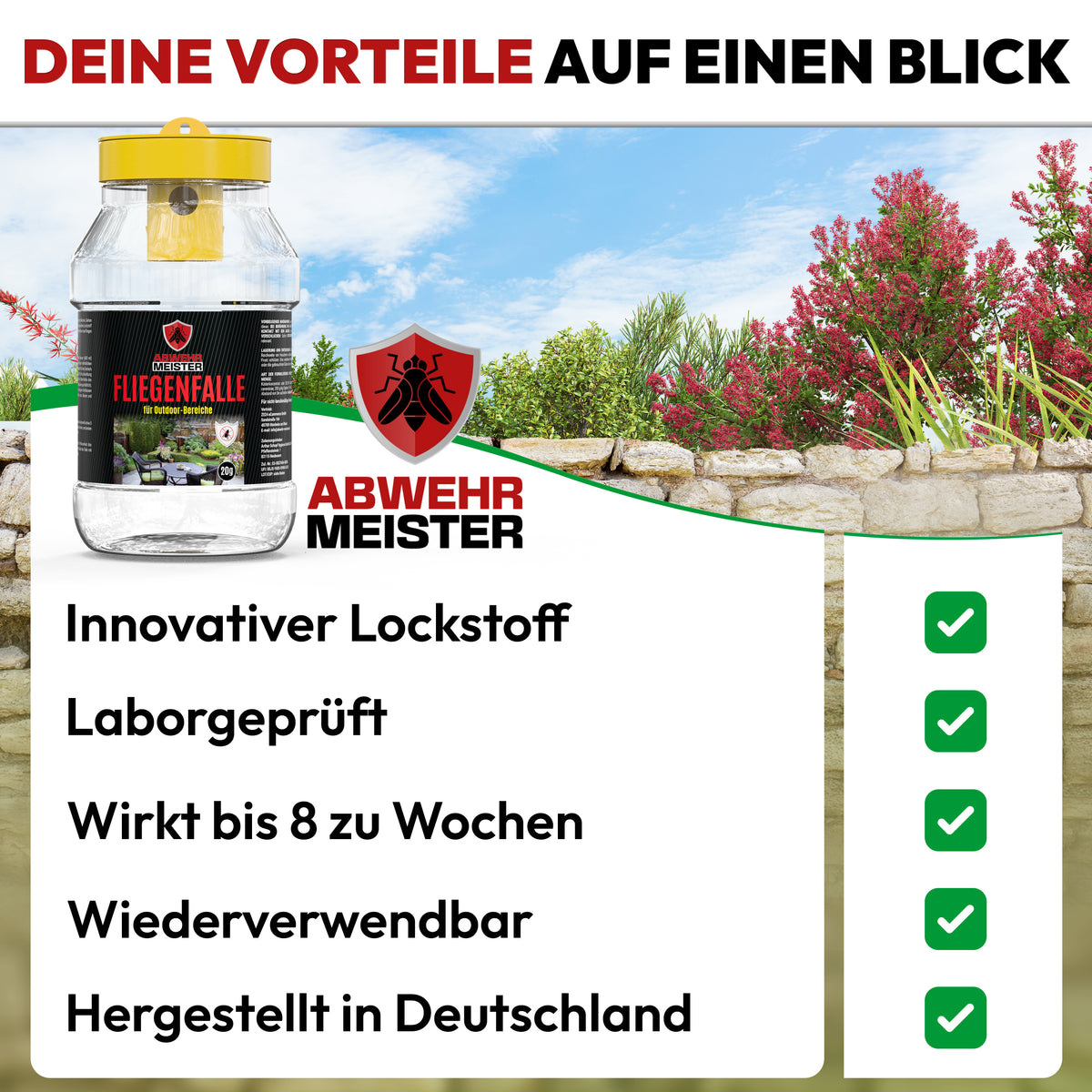 Fliegenfalle mit biologischem Lockstoff für Garten/Terrasse