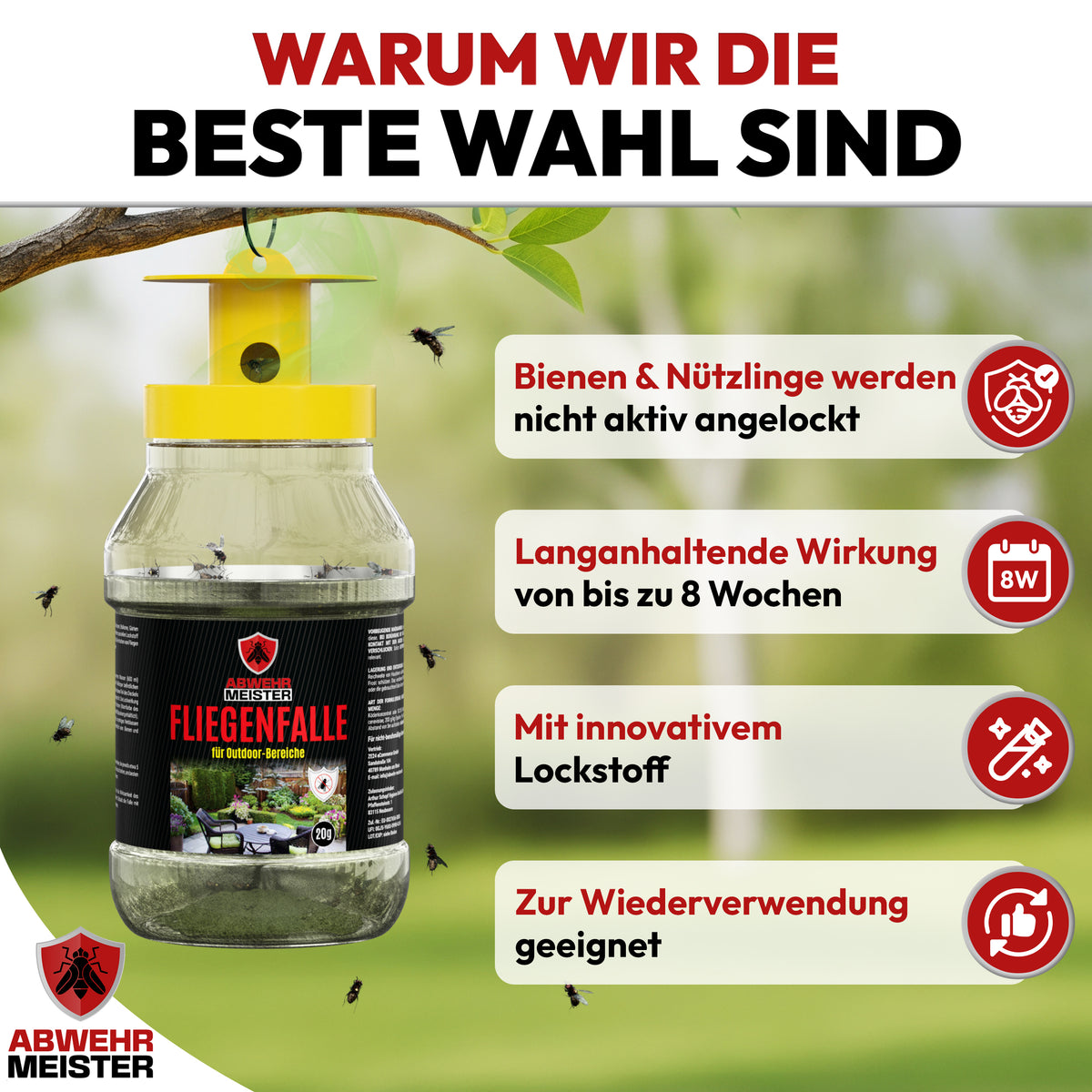 Fliegenfalle mit biologischem Lockstoff für Garten/Terrasse